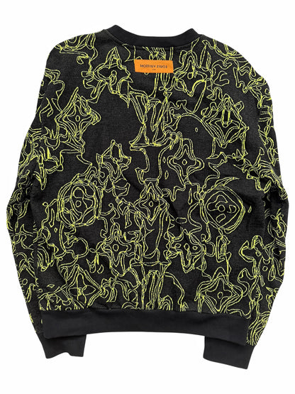 Virgil Wavy Logo Green Intarsia Knit Sweater