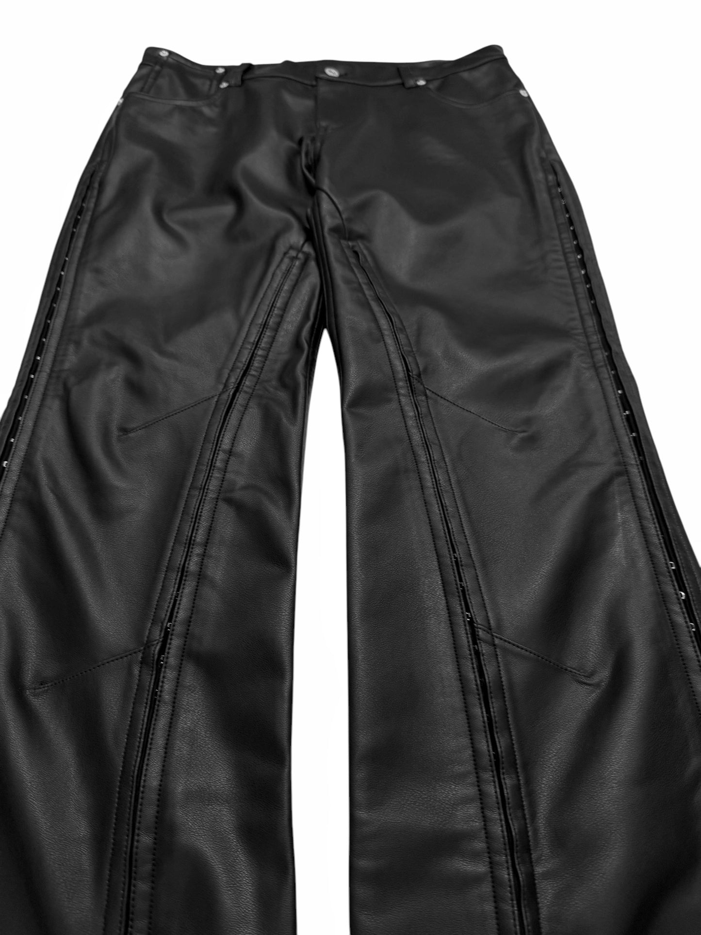 Hook Eye Flare Vegan Leather Pants