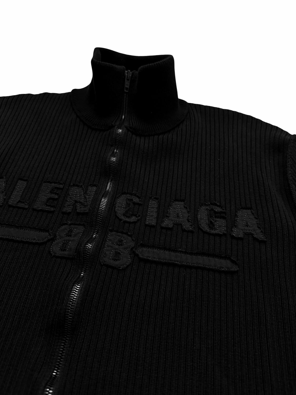 Ribbed Knit Zip Denim Embroidered