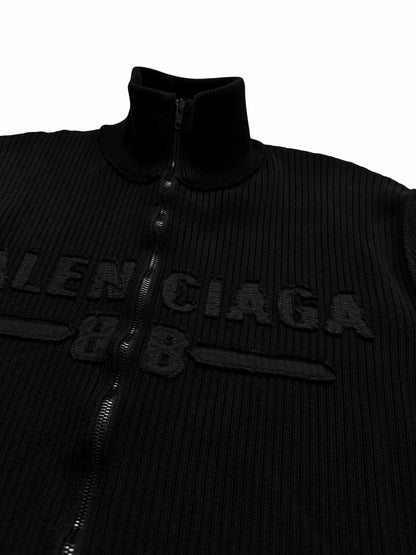 Ribbed Knit Zip Denim Embroidered