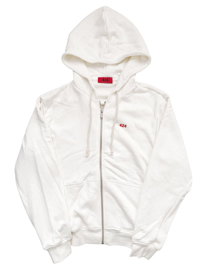 Zip Logo White Hoodie