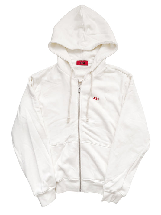 Zip Logo White Hoodie