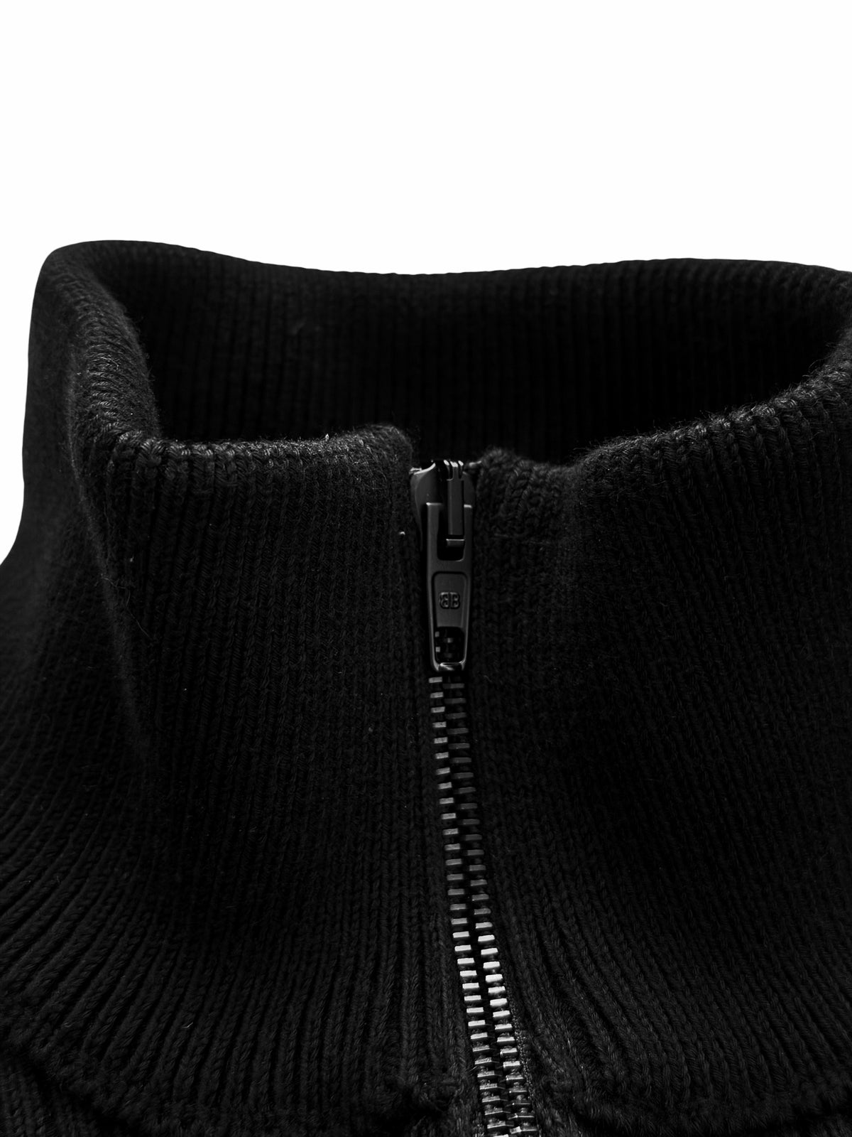 Ribbed Knit Zip Denim Embroidered