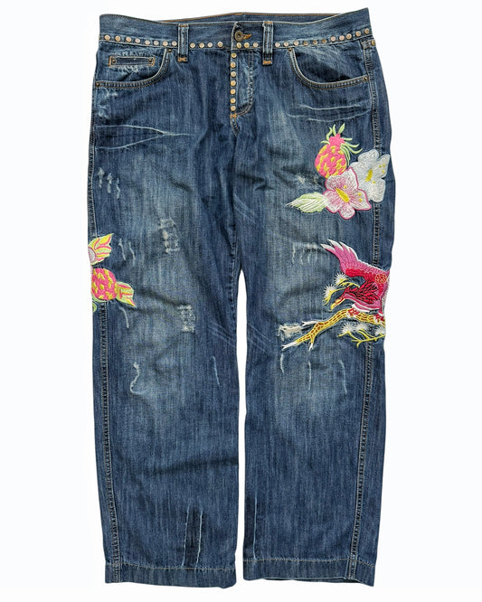 Hawaii Aloha Embroidered Stud Denim