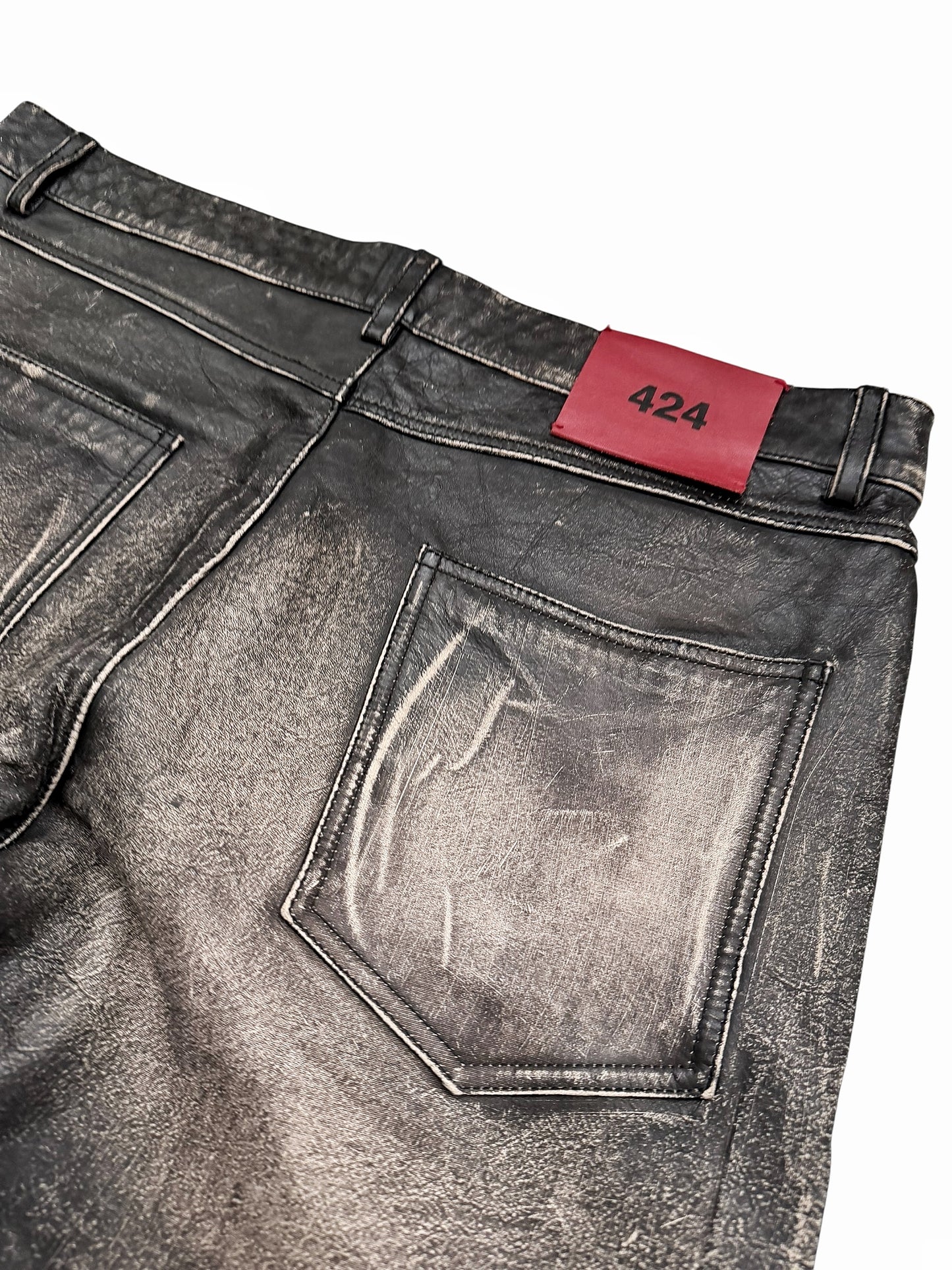 5 Pocket Rub Off Distressed Leather (Jeans)