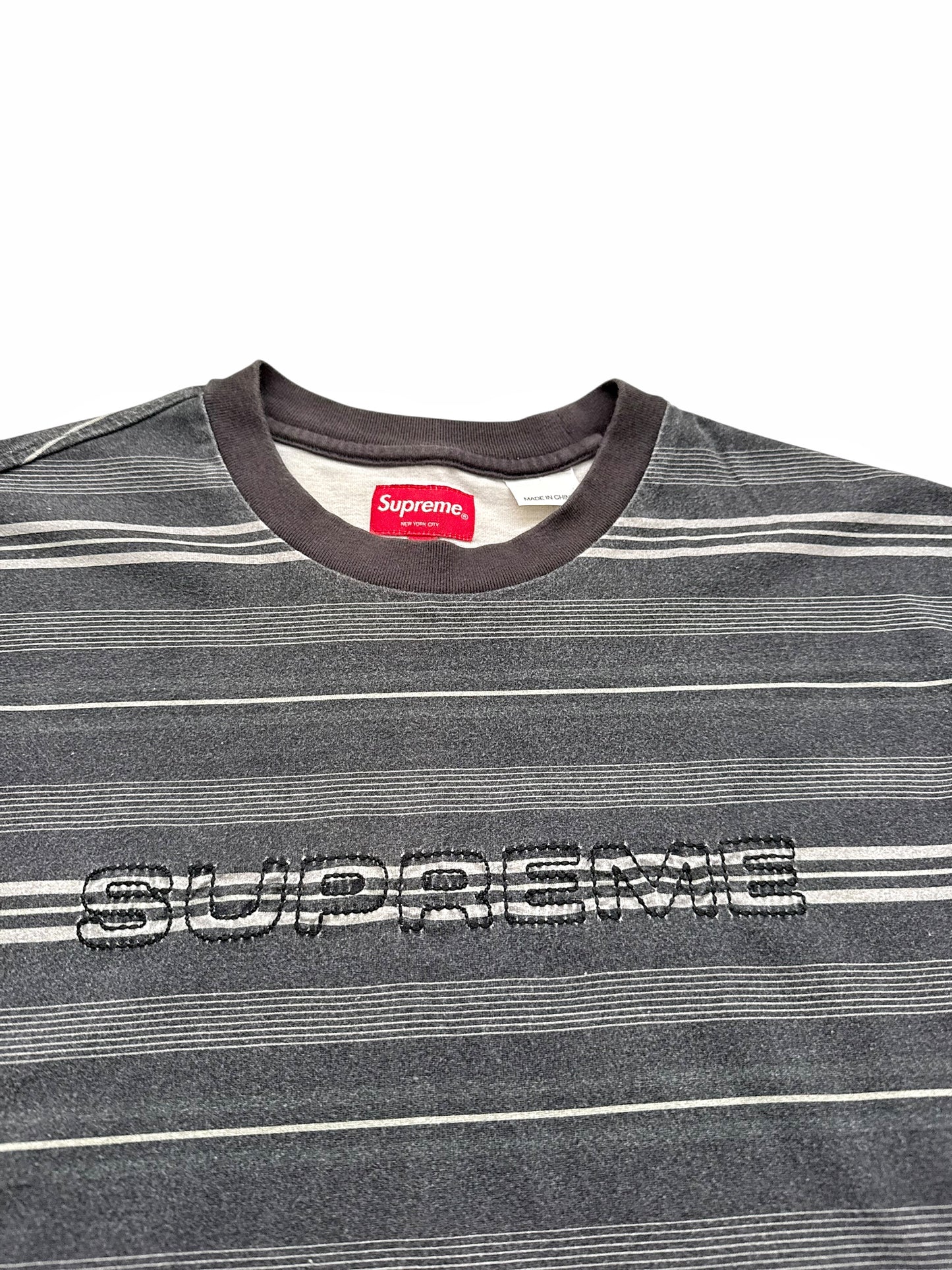 Grey Striped Cut Sew Embroidered Logo