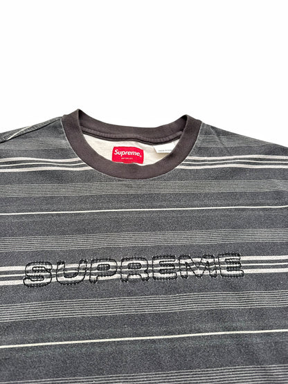 Grey Striped Cut Sew Embroidered Logo