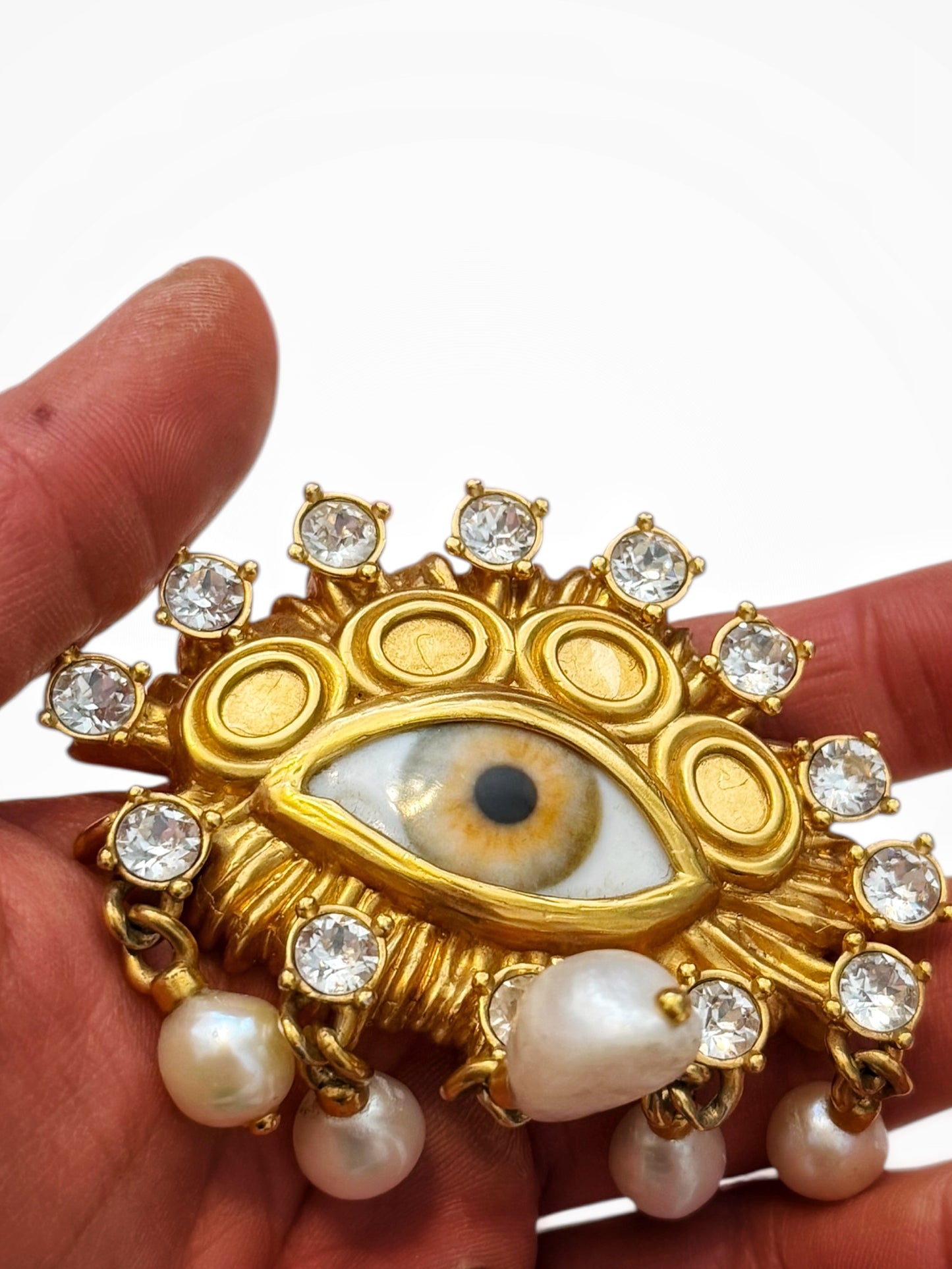 Pearl Crystal Eye Brooch