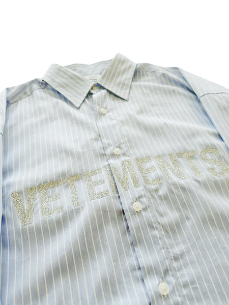 Oversized Glitter Logo Blue Stripe Shirt