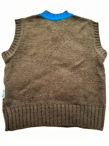 Chrochet Intarsia Brown Knit Vest