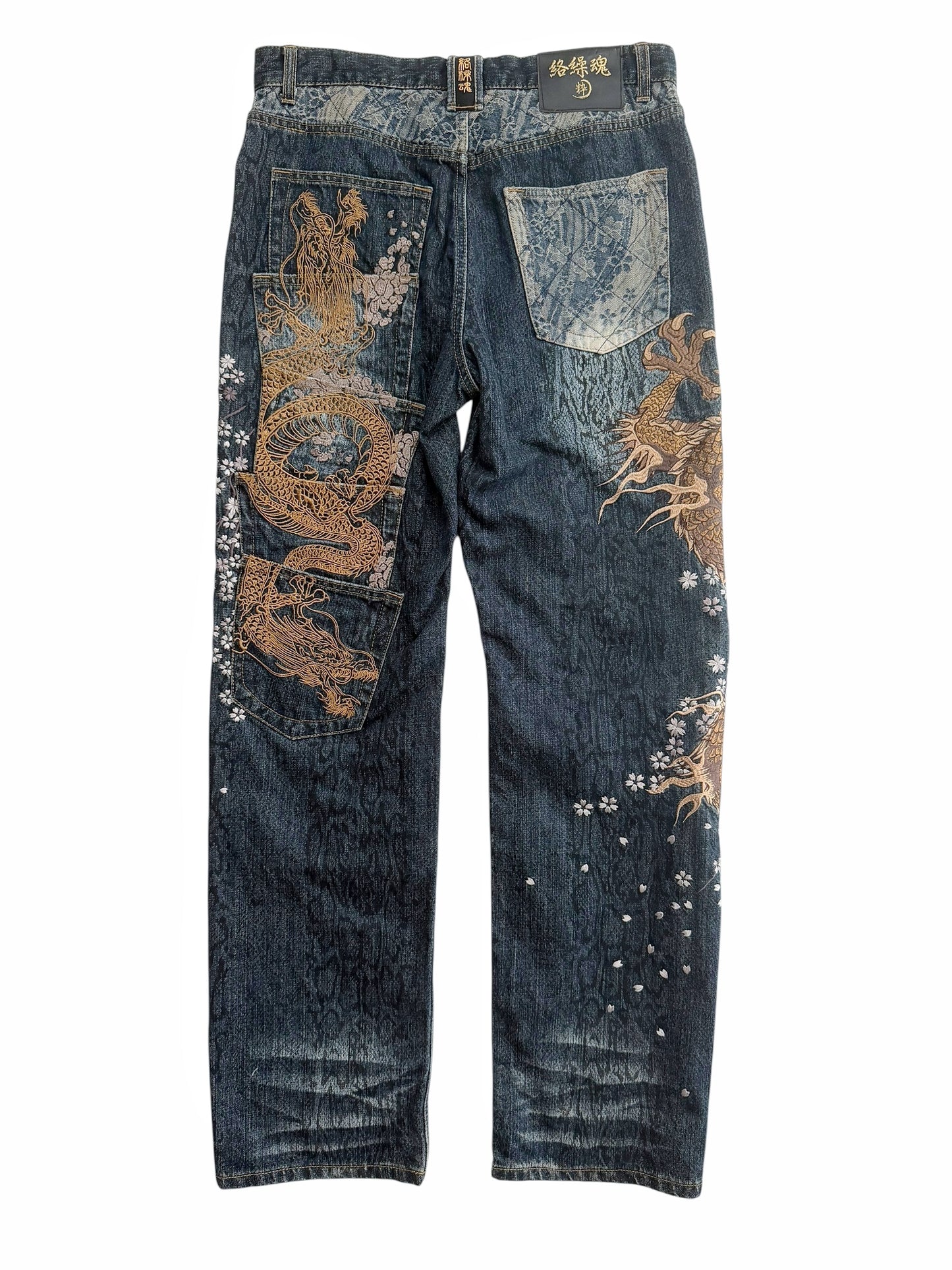 Dragon Embroidered Multipocket Snake Denim