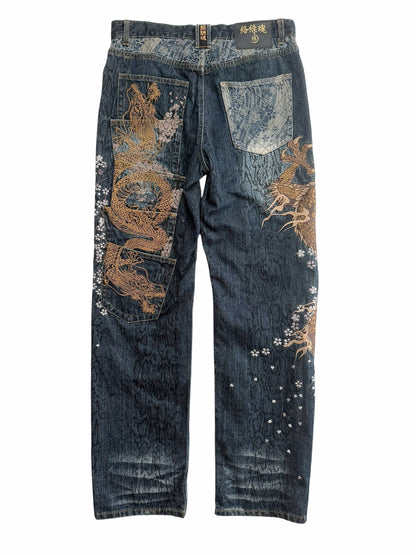 Dragon Embroidered Multipocket Snake Denim