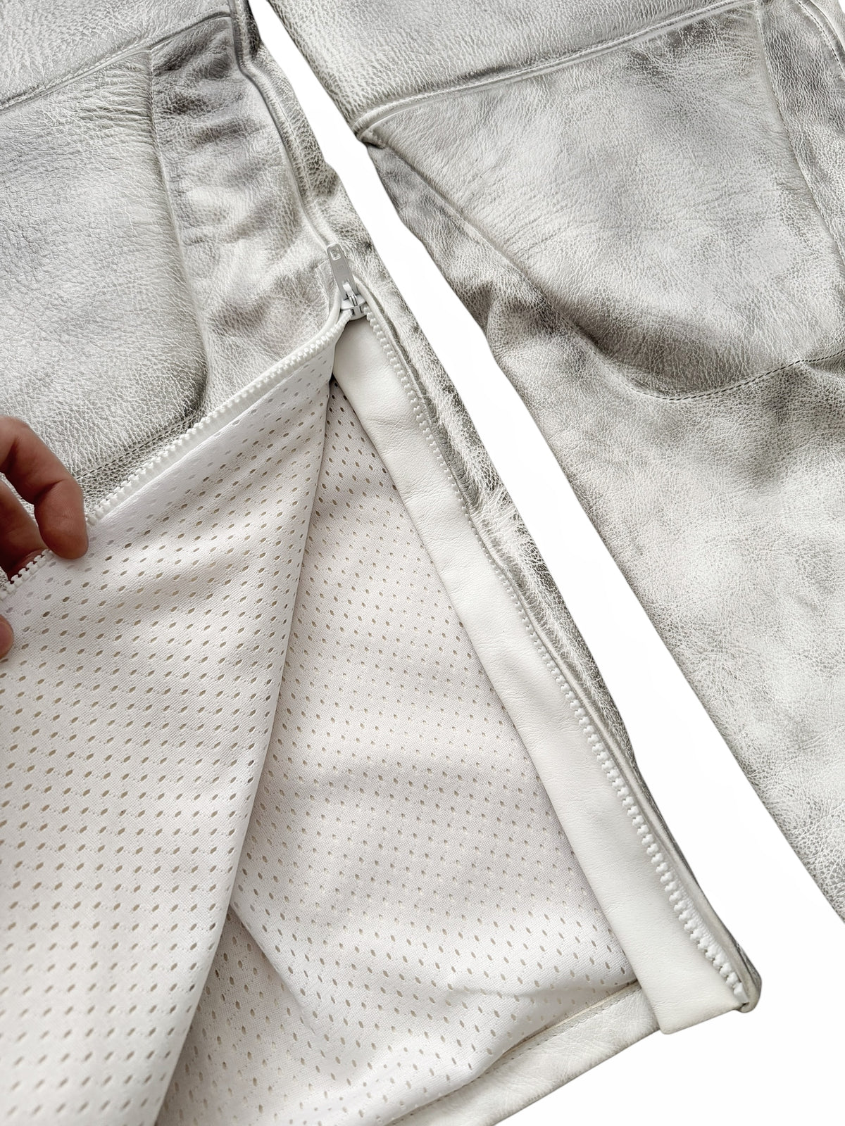 Mud Show White Leather Biker Pants