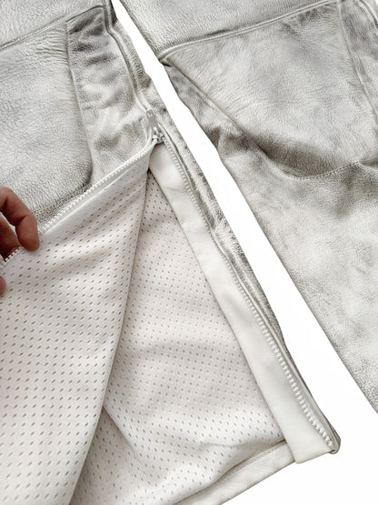 Mud Show White Leather Biker Pants