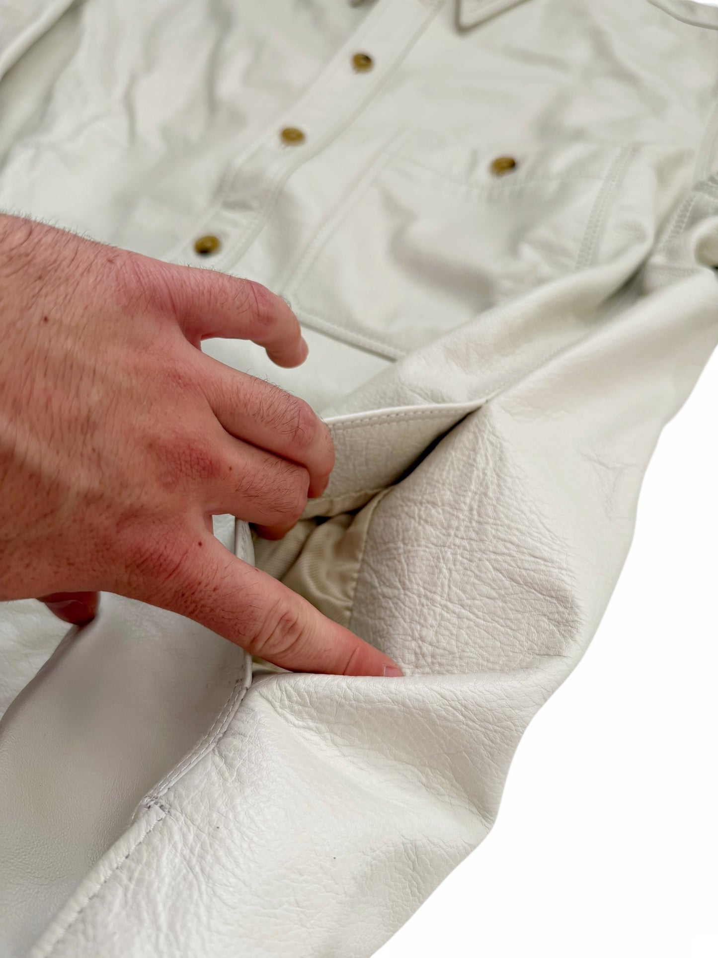 White Leather Over Shirt Jacket