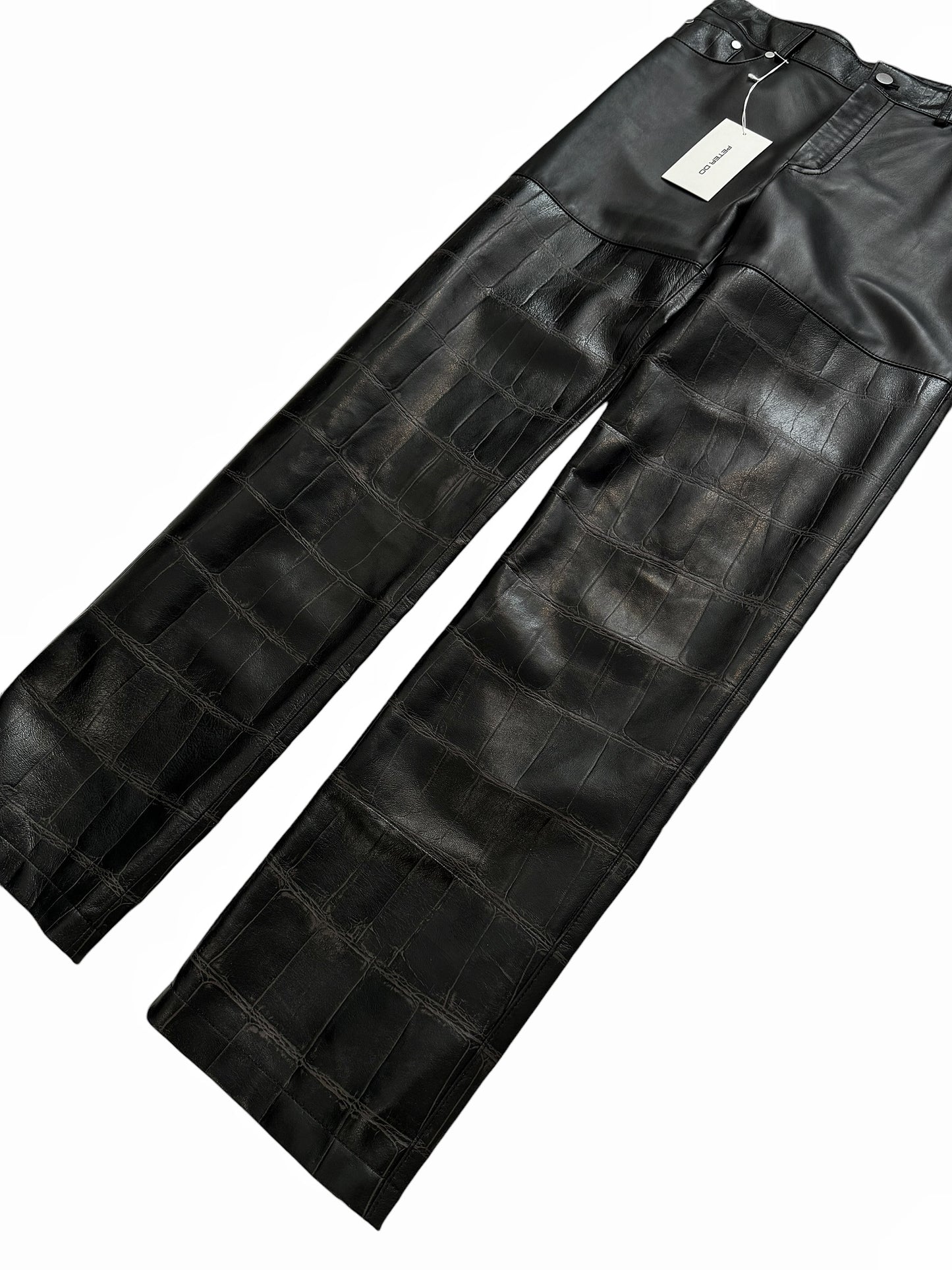 Hybrid Lambskin Leather Croc Embossed Trouser