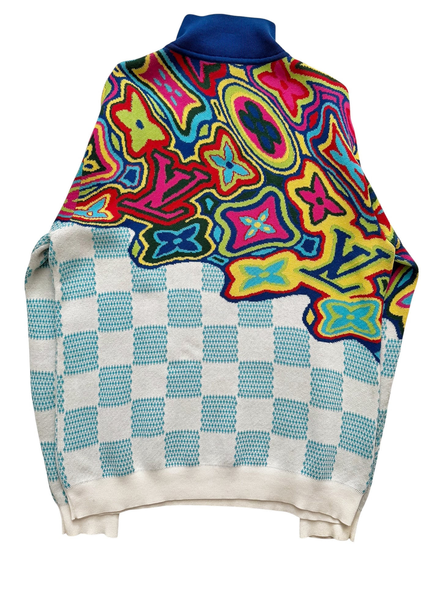 Distorted Abstract Damier Half Zip Sweater