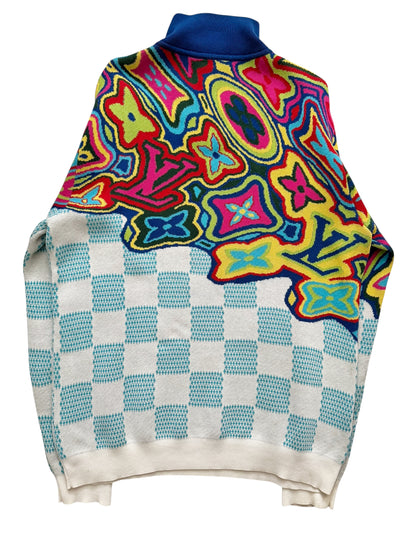 Distorted Abstract Damier Half Zip Sweater