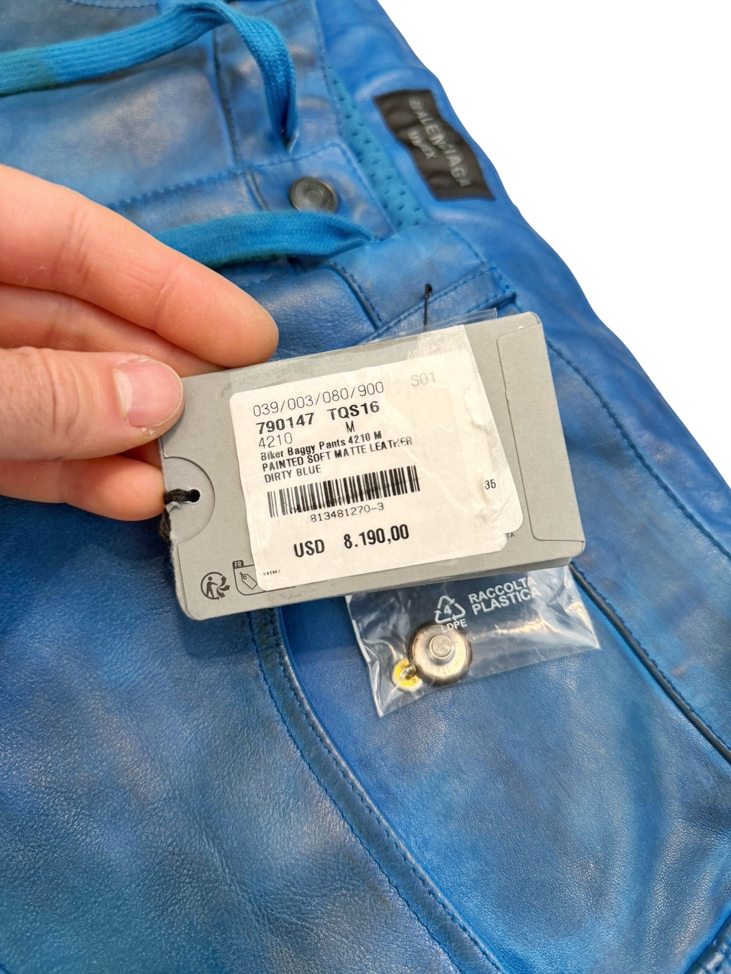 Mudshow Graffiti Baggy Blue Leather Biker Pants