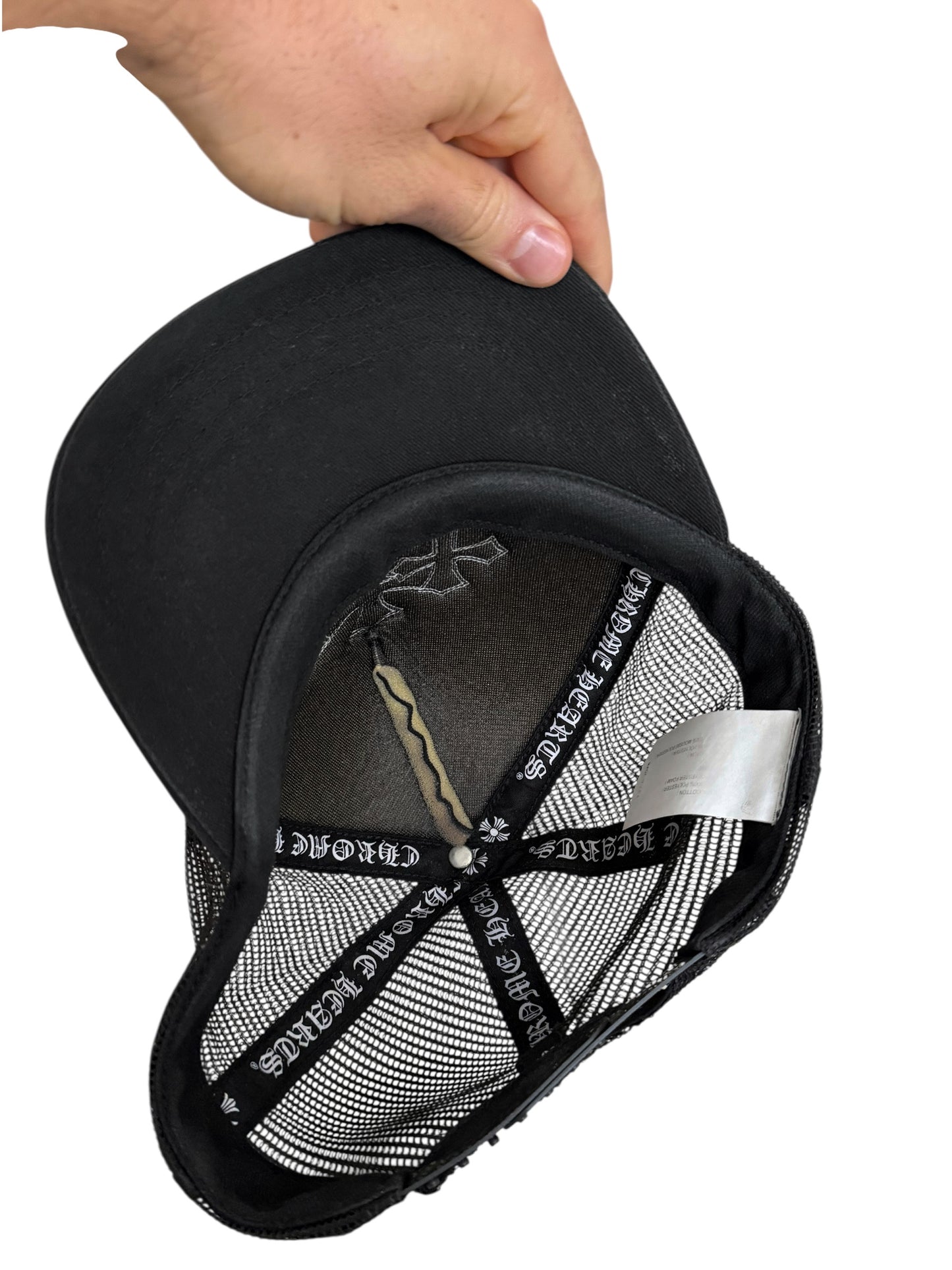 Vintage Triple White Leather Cross Trucker Hat