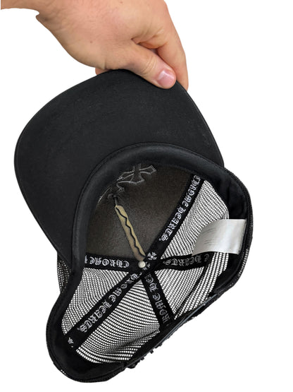 Vintage Triple White Leather Cross Trucker Hat