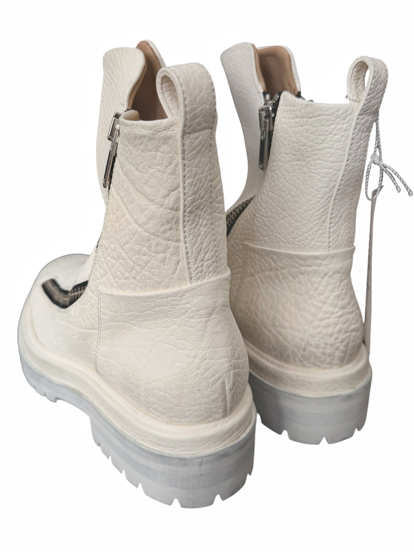 Double Zip White Leather Boots