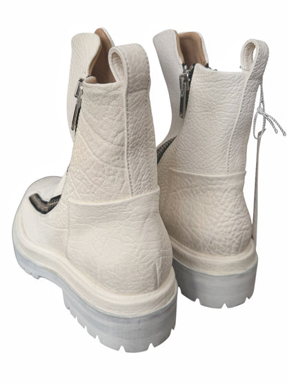 Double Zip White Leather Boots