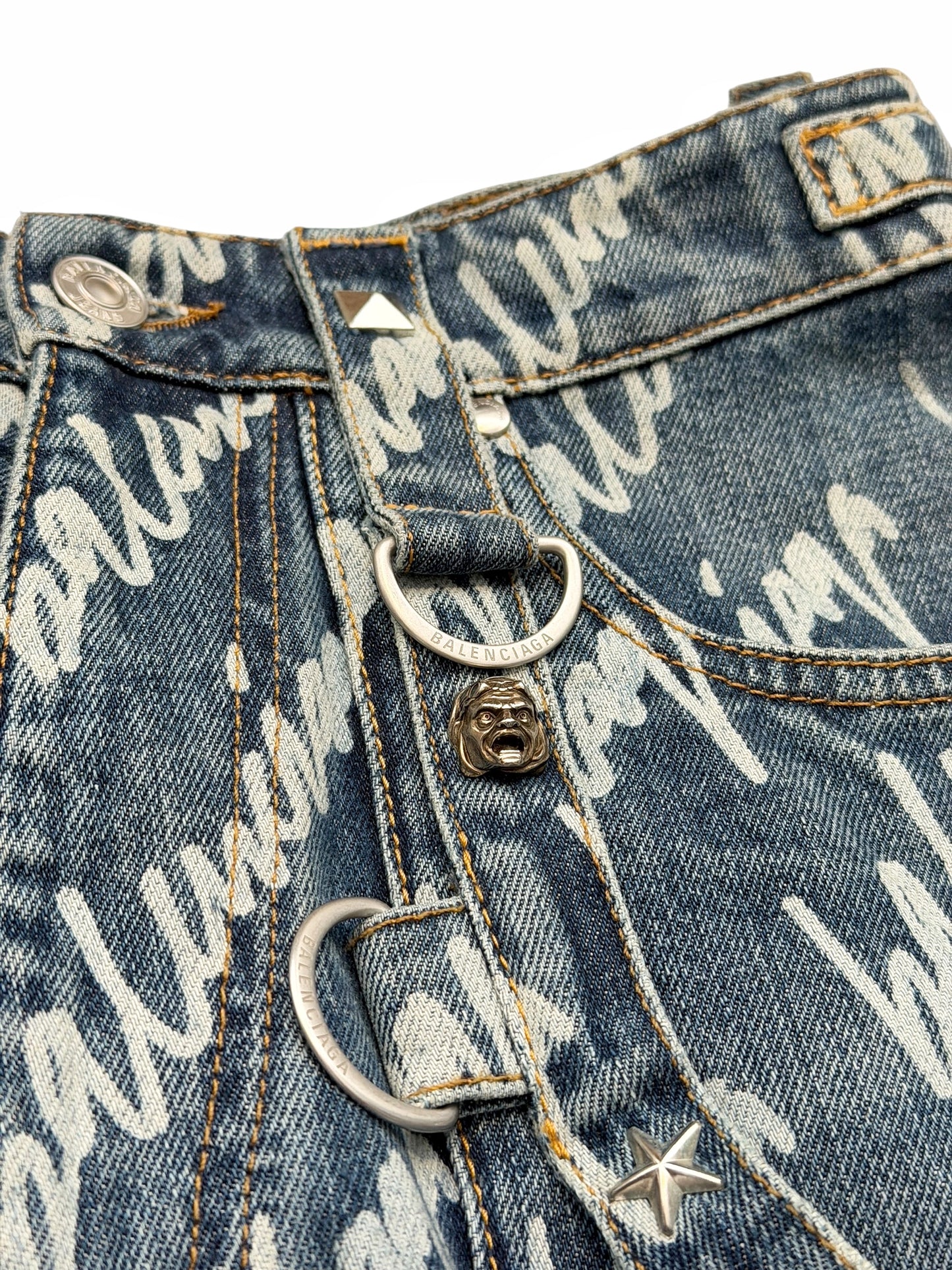 Runway Script Denim Raver Skirt