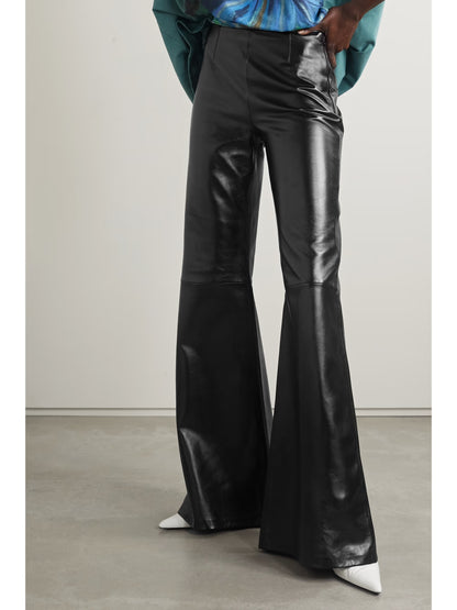 $1,950 Lamb Leather Glossy Flare Pants