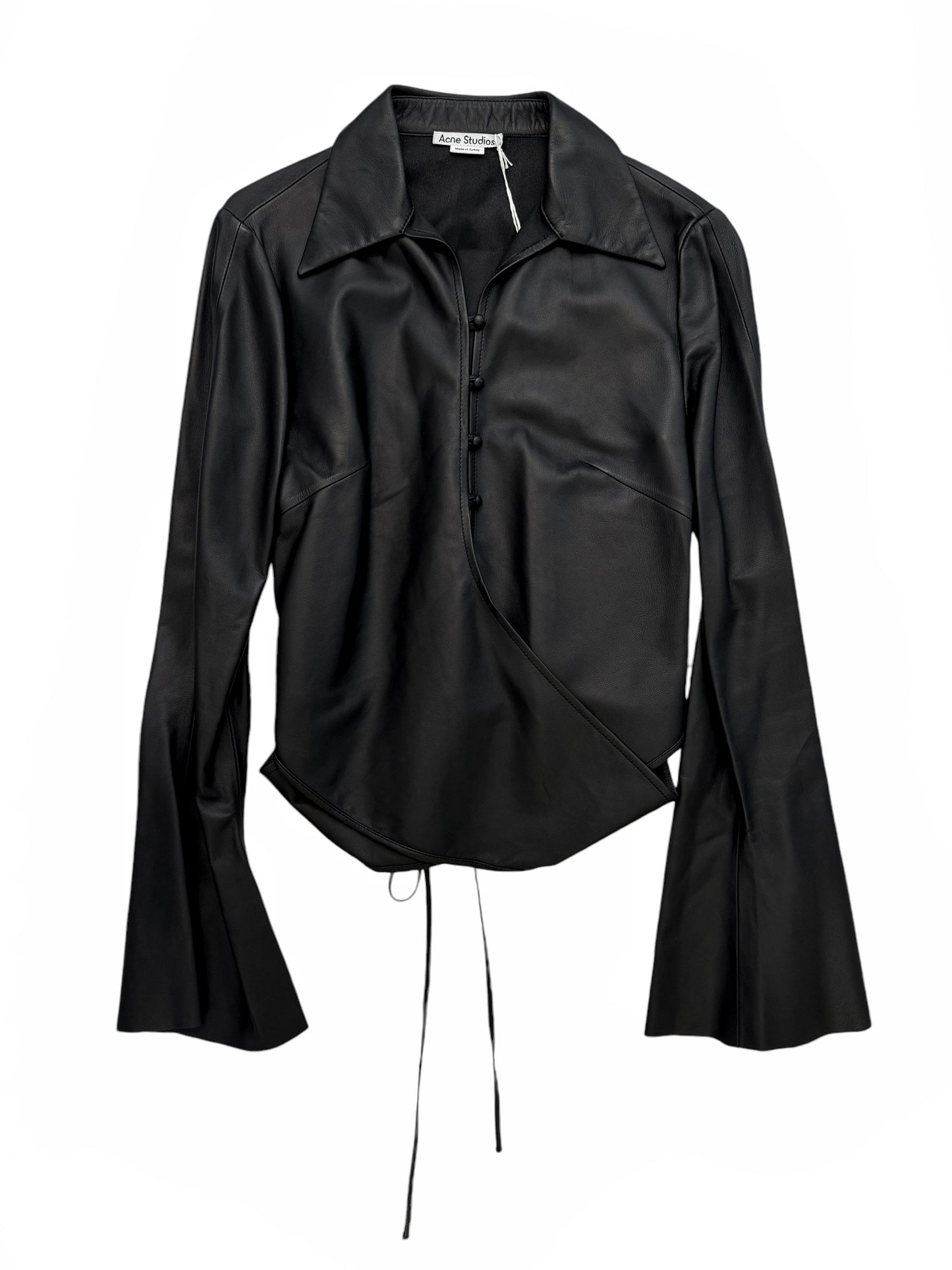 Teba Crinkled Wrap-over Leather Top