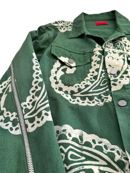 2017 Green Paisley Bleached Green Trucker Jacket