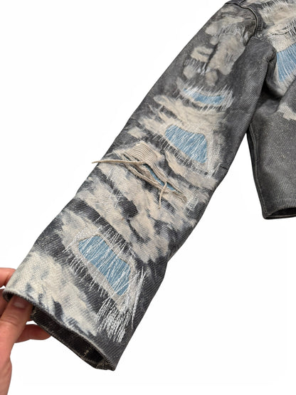 Distressed Leather (Denim Effect) Trucker Jacket