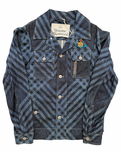 Collar Stripped Plaid Denim Jacket