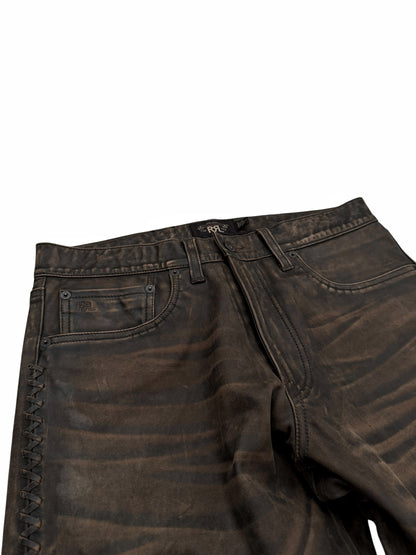Whipstitch Lace Leather Distressed Pants
