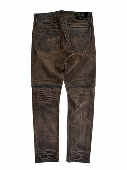 Whipstitch Lace Leather Distressed Pants