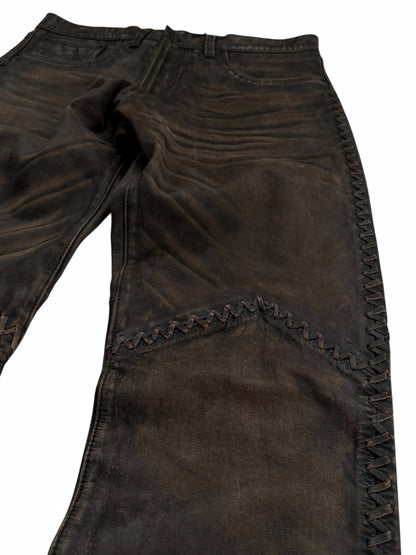Whipstitch Lace Leather Distressed Pants