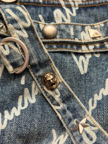 Runway Script Denim Raver Skirt