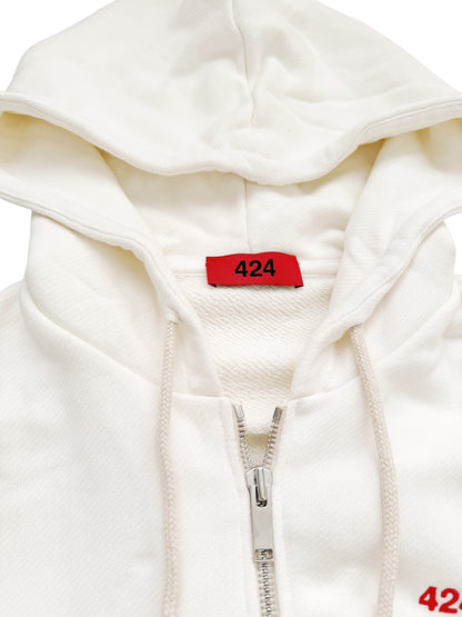 Zip Logo White Hoodie