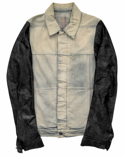 Crust Oiled Leather Stooge Trucker Denim Jacket