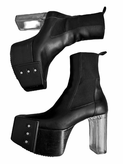 Black Clear Heel Kiss Platform Heels