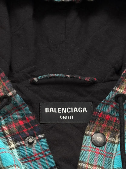 Oversized Bleached Hooded Flannel Blue