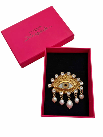 Pearl Crystal Eye Brooch