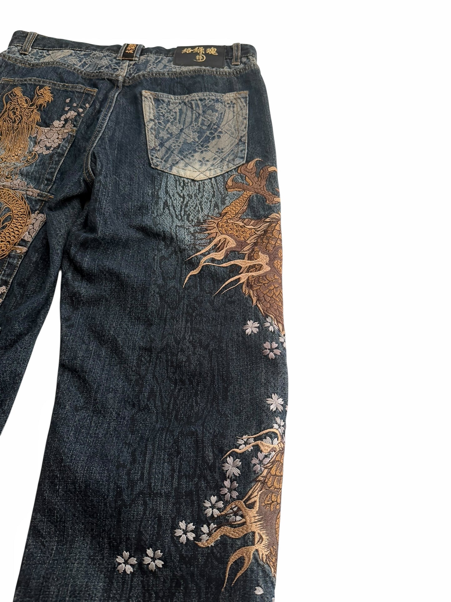 Dragon Embroidered Multipocket Snake Denim