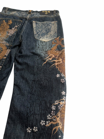 Dragon Embroidered Multipocket Snake Denim