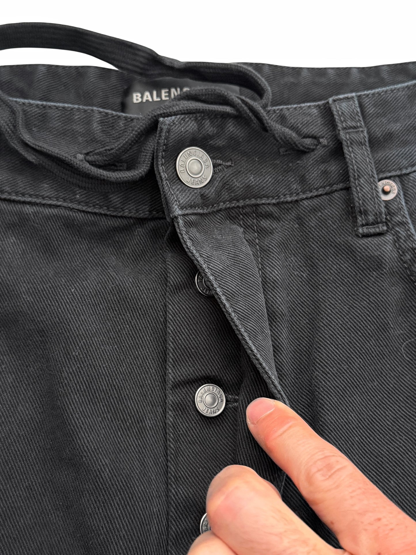 2024 Baggy Wide Leg Black Denim w Drawstring