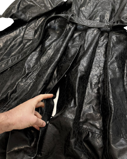 2024 Paper Effect Distressed Leather Trench Coat