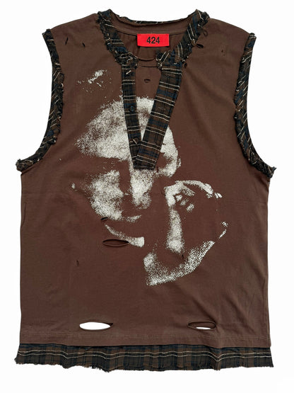 Dracula Print Vintage Distressed Layered Tank Tee