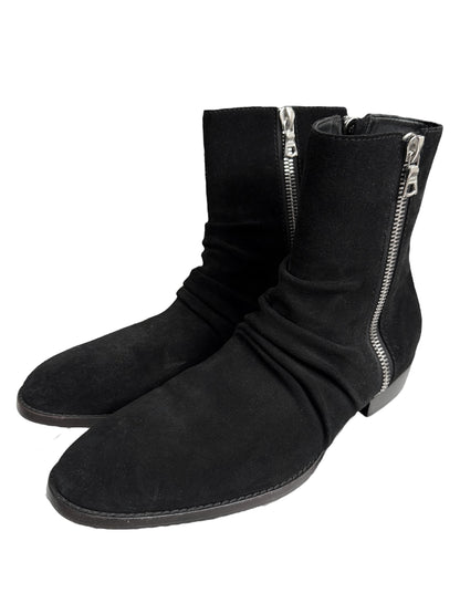 Zip Stacking Suede Black Boot