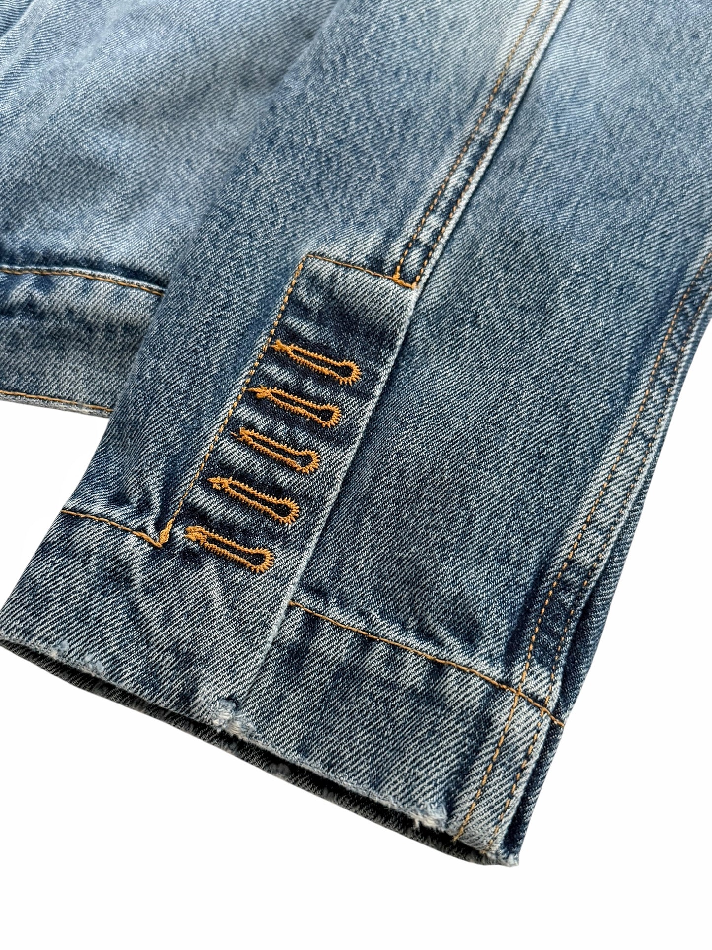 Japanese Wash Mandarin Collar Pleated Denim Trucker