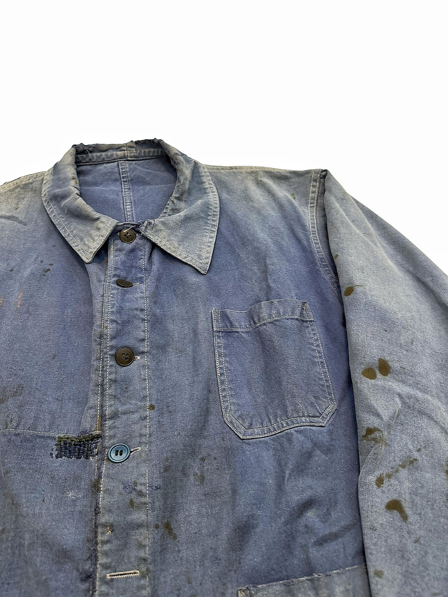1930’s Distressed Repaired Indigo French Workwear Chore Jacket